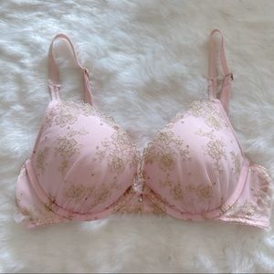 Victoria’s Secret pink and gold lace dream angels push up bra 32C